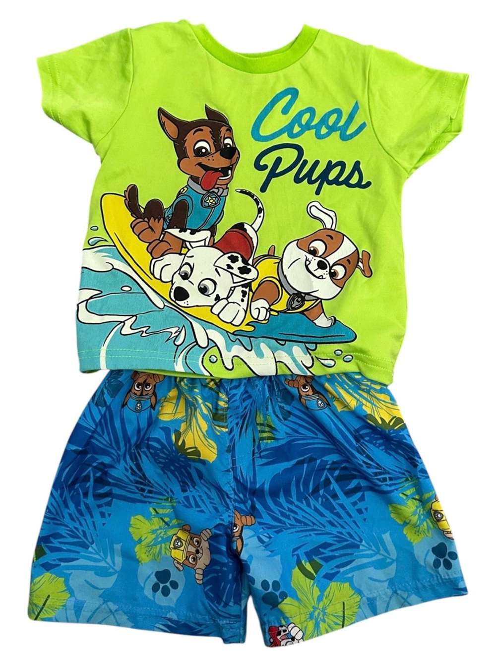 Paw Patrol 'Cool Pups' Neon Green Blue Swim Set Outfit 12 MO